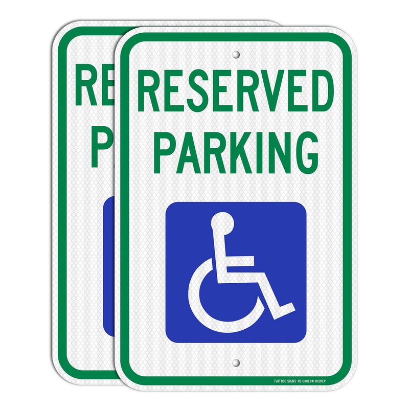 Faittoo (2 Pack) Reserved Handicap Parking Sign with Wheelchair Picture, 18 x 12 Engineer Grade Reflective Sheeting, Rust Free Aluminum, Weather Resistant, Waterproof, Durable Ink - Image 1